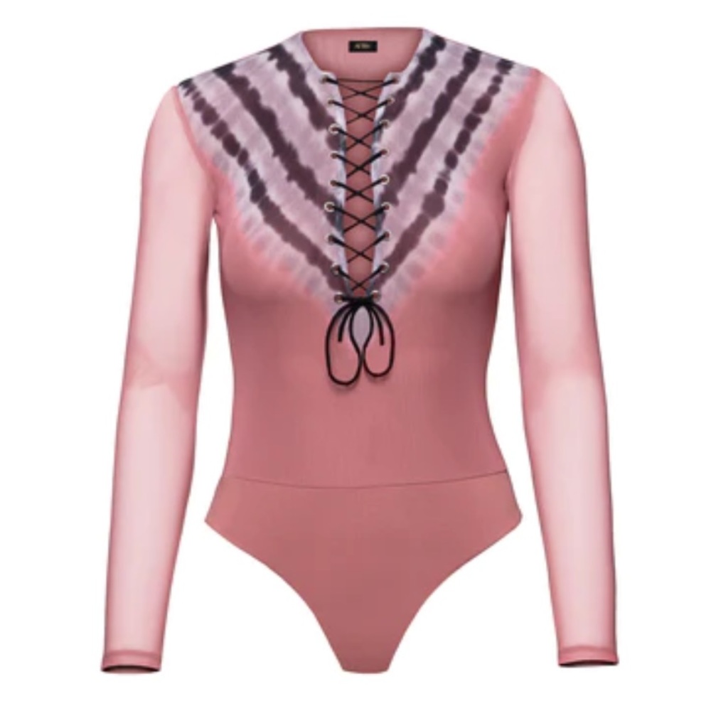 NWT Edie Bodysuit Lace-Up Mesh Tie-Dye